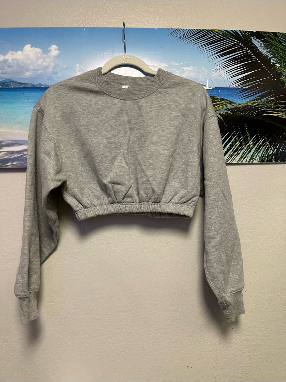 NWOT $130 ALO Yoga Devotion Crew Neck Crop Pullover Sweatshirt Grey Lounge Sz S